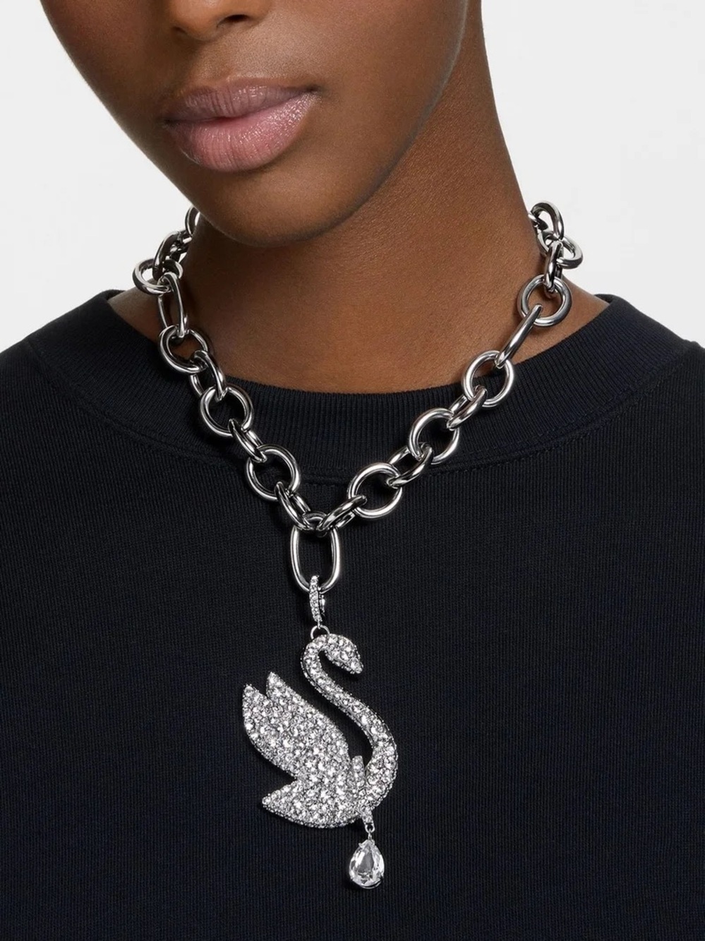 Swarovski Iconic Swan Crystal Necklace Rhodium Silver NWT Rare